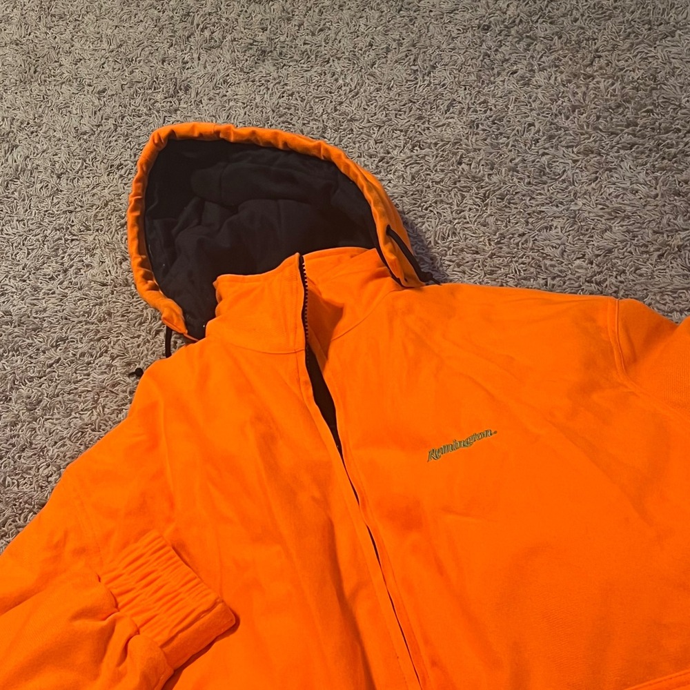 Remington Mens XL Blaze Orange Hunting Jacket Hooded Full Zip Cargo Pockets